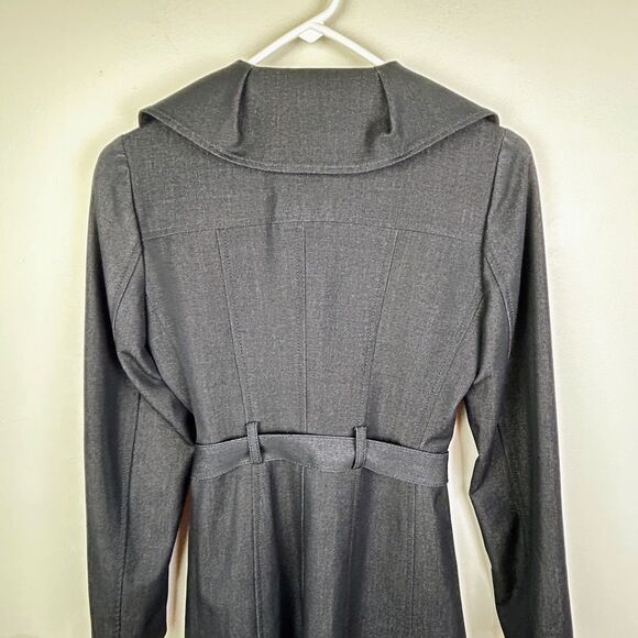Tahari Navy Blue Chambray Trench Coat Lightweight Belted Jacket Funnel Neck XS - Picture 7 of 16